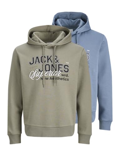 JACK & JONES Hood 2pk MP Jjelogo Lot de 2 Sweats à Capuche 2 Cols, 25/26, Blue Mirage Homme