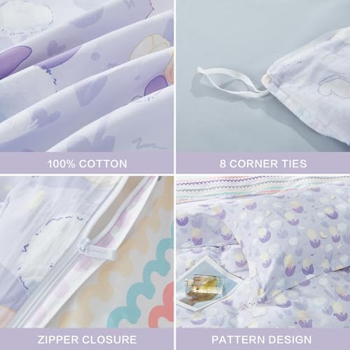 Saphreas 100% Cotton Duvet Cover Set King Size Yellow Tulip Purple Dandelion Pattern Bedding Set Cute Rabbit Duvet Cover Set 3Pcs 1 Duvet Cover 2 Pillow Shams thumb #4
