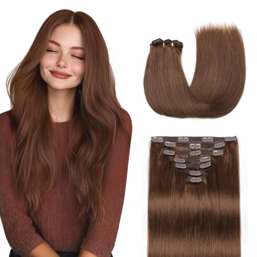 Extension clip cheveux naturel #4 chocolat pour un volume lisse et soyeux haut de gamme