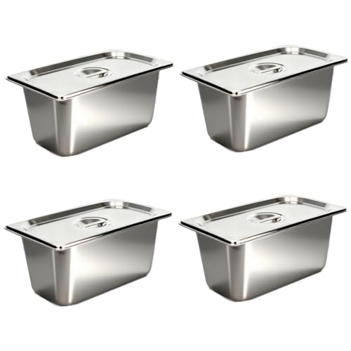 4 Pack Stainless Steel Hotel Food Pans with Lids