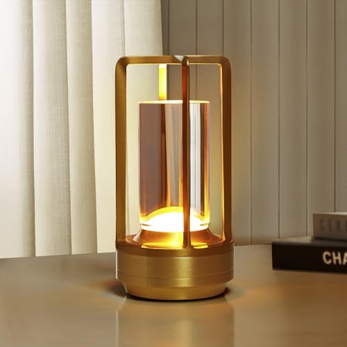 Butastur Small Table Lamp, Rechargeable Battery Operated LED Lamp, 3-Color Temperatures Dimmable Nightstand Lamp for Living Room, Bedroom, Outdoor (Gold)