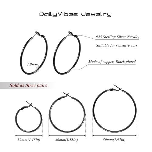Image of DAILY VIBES Simple Big Thin Hoop Earrings for Women Trendy, 3 Pairs | 925 Sterling Silver Post Large Hoops, 14K Gold or Silver Plated Loop, Hypoallergenic Hoop Earrings Set