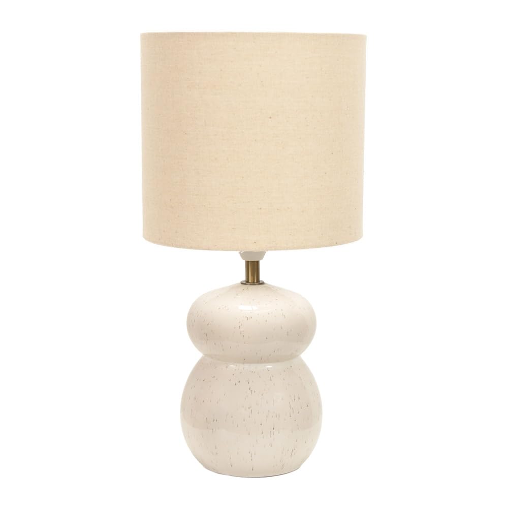 Kendal Natural Linen Drum Shade Glazed Ceramic Table Lamp - Off White - ValueLights