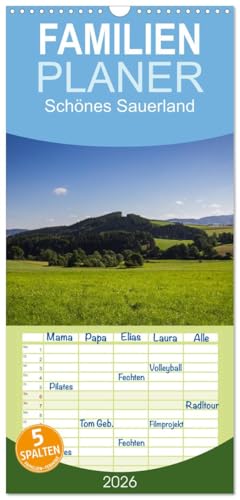 Familienplaner 2026 - Schönes Sauerland mit 5 Spalten  Wandkalender 21 cm x 45 cm  CALVENDO  Das Sauerland eine Mittelgebirgsregion in Westfalen  CALVENDO Natur