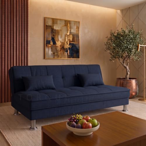 Image of Torque Milan 3 Seater Supersoft Sofa Cum Bed for Living Room & Bedroom | Premium Blue Polyster Fabric Foldable Sofa Bed | 6 x 4 Ft Sleeping Sofa | Space Saving Convertible Couch for Home & Guests