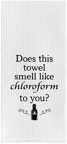 DOTAIN Funny Bathroom Hand Towels,Does This Towel Smell Like Chloroform to You Waffle Weave Dish Towel Cloth Decor,Funny Hand Towels(24x16inch)