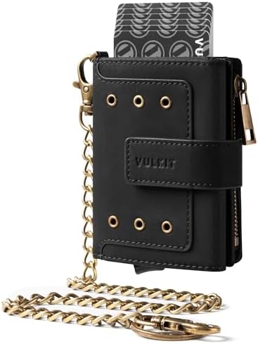 VULKIT Mens Minimalist Wallet with Chain, Aluminum POP UP Card Ca...