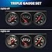 MH 2inch 52mm Triple Gauge Set, Oil Pressure Gauge (0-100PSI) +Water Temperature (100°F-280°F) +Voltmeter 8-16V Automotive Car Auto 3 gauges Cluster kit Black