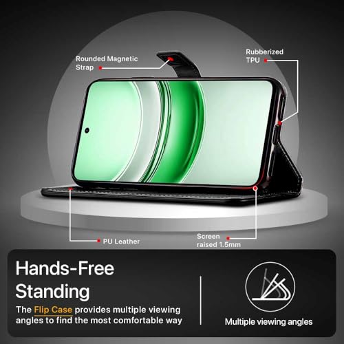 Image of WOW IMAGINE Shock Proof Flip Cover Back Case Cover for Realme C75 | Realme C73 | Narzo 80 lite 5G | P3 Lite 5G (Flexible | Leather Finish | Card Pockets Wallet & Stand | Black)