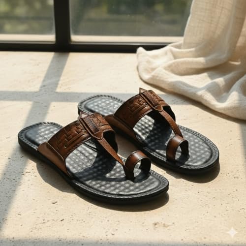 Image of Genuine Leather Kolhapuri Chappals For Men| Leather Slippers For Men | Thong Sandals For Men | Stylish & Comfortable