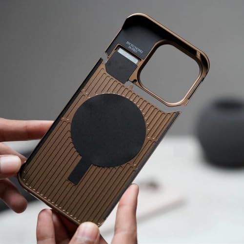 Image of TechTrendz Premium Metallic Aero Flex Aluminium Leather Case with Aroma Perfume Cover Compatible for iPhone 16 Pro Max Cover with Fragrance Aroma for iPhone 16 Pro Max Leather Cover (Desert Titanium)