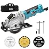 Seesii Mini Circular Saw with Laser Guide,4.8A 4000 RPM Compact Corded Circular Saw with Rip Guide,3 Blades (4-1/2″) for Wood,Soft Metal,Tile,Plastic Cutting,Max Cut Depth 1-11/16″(90°),1-1/8″ (45°)