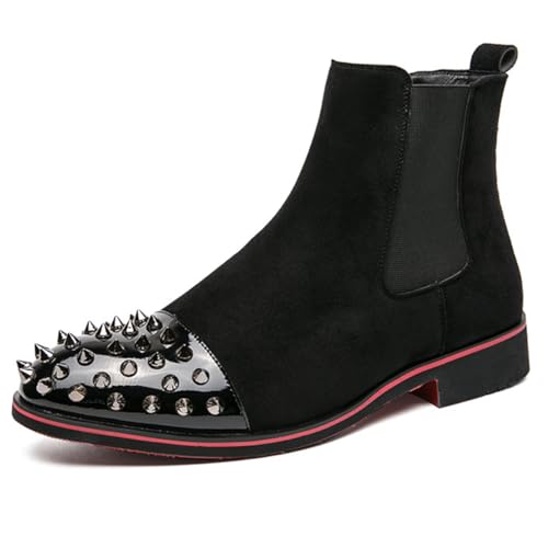Chelsea Boots Men Black Boots Suede Ankle Boots with Spikes Men Studded Shoes Punk Style