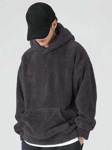 Image of Men Full Sleeve Solid Sherpa Fur Hoodie Sweatshirt | Cozy Fluffy Soft Handfeel Winter Speacial Faux Fur Hoodie