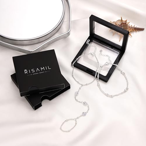 Bracelets for Women Trendy, 14K Gold Plated/Silver Hand Chain Stack Adjustable Layered Dainty Cute Bead | Cubic Zirconia Finger Ring Link Jewelry Gifts4