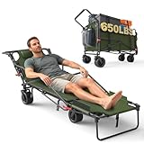 LEVELEVE Heavy Duty Folding Wagon - 2-in-1 Collapsible Cart, 650lb Capacity, All-Terrain Wheels w/Brakes & Side Pockets (Army Green)