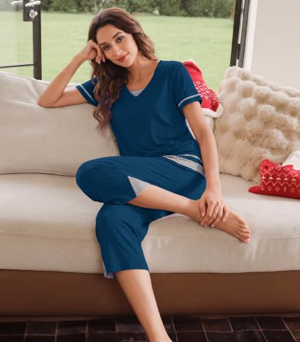 WiWi Bamboo Viscose Pajama Set — Short Sleeve & Capri — view 3