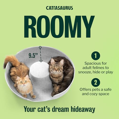 Image of Cattasaurus Peekaboo Cat Cave Donut for Multiple & Large Cats up to 30-45 lbs, 3-in-1 Self Warming Cat Bed, Tunnel & Scratcher for Indoor Cats, Washable & Detachable Small Dog Bed (Light Gray, Jumbo)
