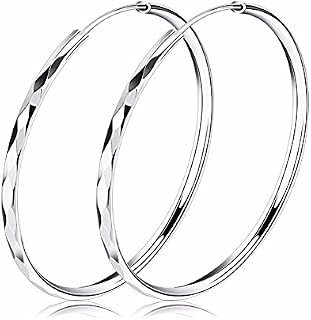 Josfeva Silver Hoop Earrings for Women, 925 Sterling Silver Twist Hoops Earrings, Hypoallergenic Large Round Circle Huggie Hinged Big Hoop Earrings With White Gold Plated, Gift for Women Girls
