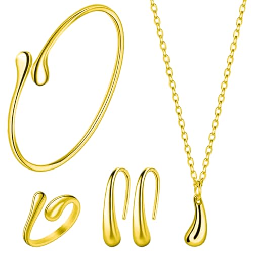 HSKRKOW 4 Piezas Conjunto Collar Y Pendientes, Joyeria Mujer, Juegos De Joyas Para Mujer Acero Inoxidable, Para Regalo Dia De La Madre,Regalos Para Mujer,(oro,B)