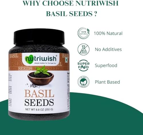 Nutriwish Natural Basil Seeds 250 g | Pure & Fresh | Safe & Beneficial Tulsi Seeds | for Eating | No Additives | Good for Healthy Snacks |
