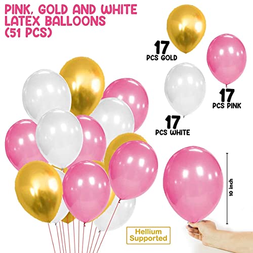 Image of Party Propz Metallic Balloons - Large 51 Pcs, Golden, Pink And White Balloons For Decor | Birthday Decoration Items For Girls, Boys | Metallic Balloons For Decoration | Balloons For Birthday