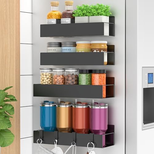 HuggieGems Metal 4 Pack Magnetic Spice Storage Rack Organizer for...