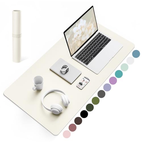 YSAGi Schreibtischunterlage, Mauspad mit Leder und Rutchfeste Wildleder, Multifunktionales Office Mousepad Laptop Schreibunterlage, Tischunterlage für Büro/Home-Office (Creme, 80x40cm)