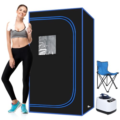 Panana Portable Steam Sauna Full Size Full Body Home Sauna Box Fold-able Steam Saunas Tent with 1000W 3L Steamer, Remote Control, Folding Chair, 9 Levels