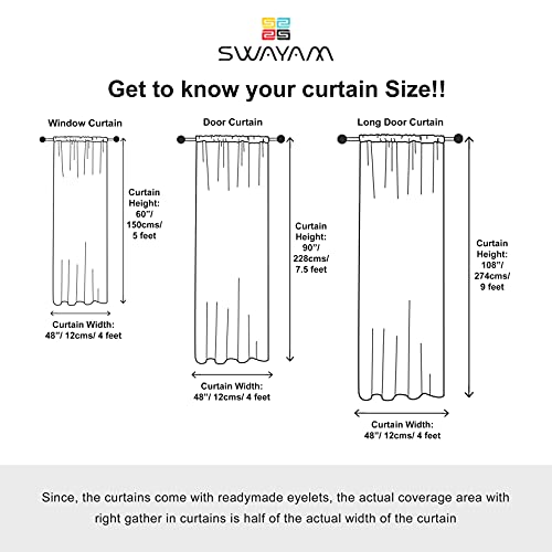 Image of Swayam Polyester Blackout 2 PC Window Curtain Comes with Eight Eyelet for Bedroom, Living Room - 60 X48 inches -Yellow