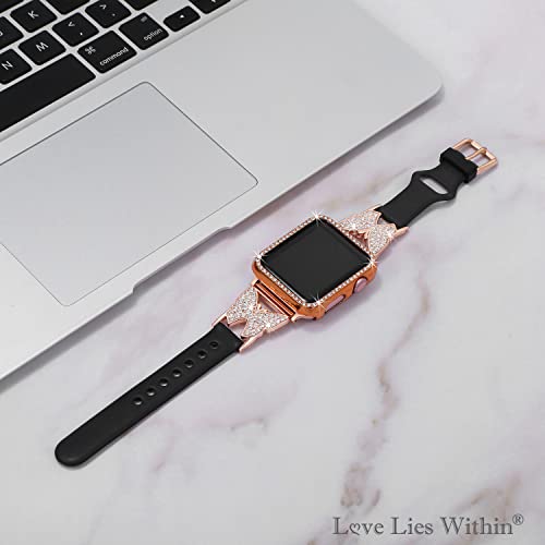 Love Lies Within Bling Butterfly Band Case Compatible With Apple Watch Band 38Mm For Women Classy Silicone Bracelet With Rhinestone Bumper For Iwatch Series 3 2 1 #TOP3