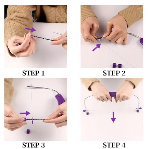 Adjustable Cake Leveler Cutter, Baking Supplies Tool for Kitchen, Professional Large Size Cake Cutter Slicer for Leveling, Single Stainless Steel Wire and Plastic Handle (Purple, 1pc)