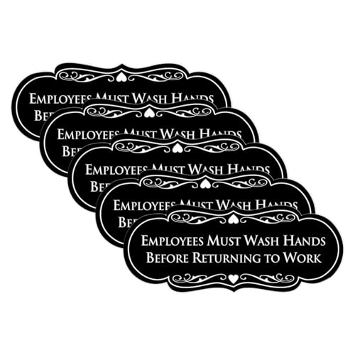 Signs ByLITA Designer Employees Must Wash Hands Before Returning to Work Sign - Durable Material and Easy Installation (Black) - Large (5 Pack)