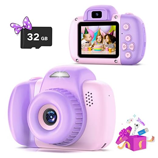 Goopow Mini Kids Camera Toys for 3 4 5 6 7 8 Year Old Girls Boys, Toddler Children Digital Video Camcorder Camera, Best Chritmas Birthday Festival Gift for Kids - 32G SD Card Included