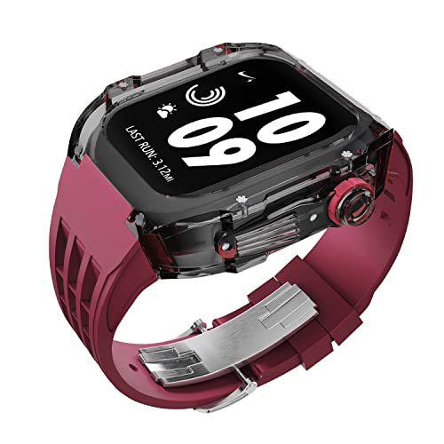 Kit de modification Apple Watch Ultra 45mm avec coque transparente et bracelet fluororubbe