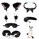 Analplug Paaren Cosplay 6-Stück-Set mit Fuchsschwanz Buttplug Anal Dildo + Handschellen + Augenmaske + Nippelklemmen + Spitze Halsband + Katze Ohren,SM Sex Spielzeug für Männer Frau Paare (Schwarz)