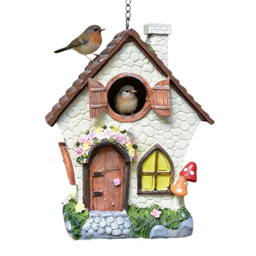 Bird House - 21cm Windproof Shelter | with Chain Flower and Plant Design Waterproof Bird Nesting Box | for Swallow Finch Wren Tr