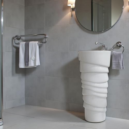 Image of Clay Plus Damru Pedestal Free Standing One Piece Premium Ceramic Wash Basin Single Bowl Sink For Bathroom, Kitchen, Hotel & Livingroom | Designer Modern ROUND (RIO)