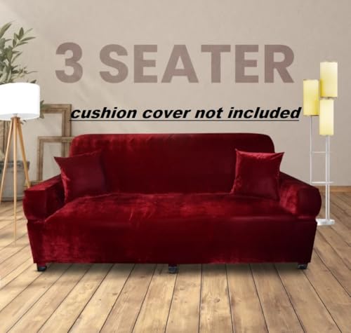 Image of Gurnoor Universal Triple Seater Sofa Cover Big Elasticity Cover for Couch 140 GSM Sofa Slipcover (Velvet-Maroon, 185-230cm)