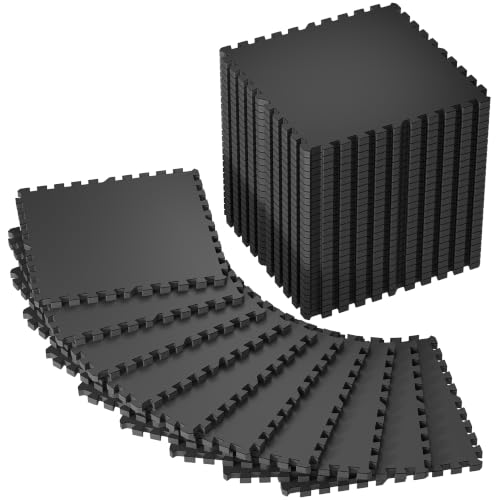 Image of SUPERJARE 0.79'' Extra-Thick Exercise Equipment Mats, 36 Pcs 144 Sq Ft Rubber Top Floor Tiles with High Density EVA Foam, Interlocking Gym Flooring for Home Gym, Workout Mat, Black