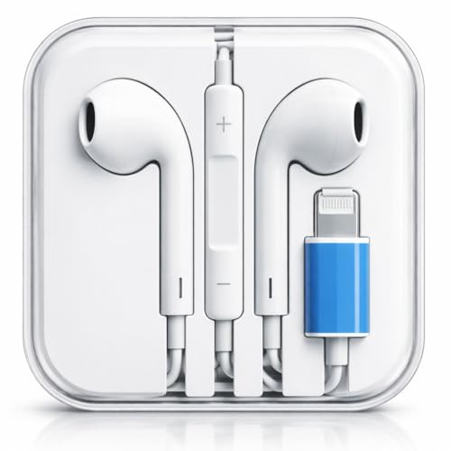 BURAKH Wired Lightning Earphones with Microphone & Volume Control, In-Ear Headphones for iPhone 8, 8 Plus, 7, 7 Plus, X, XS, XR, Noise Isolating Stereo Earbuds, Comfortable Fit, White (White)