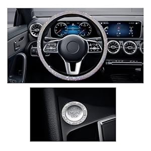 Ziciner Bling Car Steering Wheel Cover, Crystal Glitter Rhinestone Wheel Protector for Vehicle, Universal Automotive Interior Decorative Accessories with Start Button Starter Ring (Colorful)