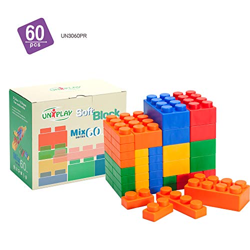 UNiPLAY Mix Soft Building Blocks - 60-Piece Set for Infant Early Learning, Cognitive Development, and Toddler Creative Play - Ages 3 Months+