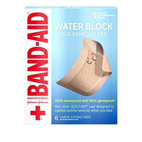 Band Aid Brand First Aid Products Water Block Non-Stick Sterile Waterproof Pads, Large 2.9 by 4 Inches, 6 ct