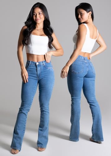 Calça Jeans Feminina Flare Sawary Bootcut Boca de Sino Lycra Elastano Original Moda Feminina (BR, Ci