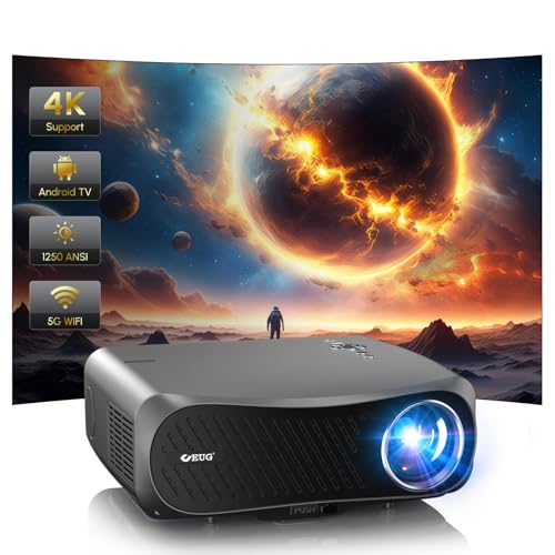 4K Ultra HD Smart Projector Daylight Visible 5G WiFi Bluetooth,1250 ASIN Lumen Native 1080P Outdoor Movie Projector Android TV Wireless Projectors with Apps 4D Keystone Zoom for Home Cinema Video Game