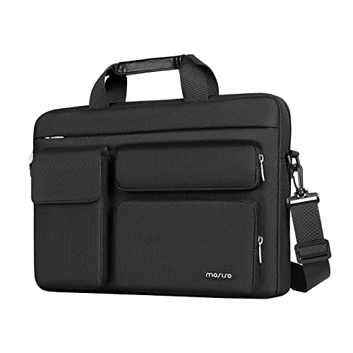 Mosiso Laptop Shoulder Messenger Bag Compatible With Macbook Pro 16 Inch 2023-2019 M2 A2780 M1 A2485 A2141,15-15.6 Inch Notebook With 2 Raised&1 Flapover&1 Horizontal Pocket&Handle&Belt, Black #TOP4