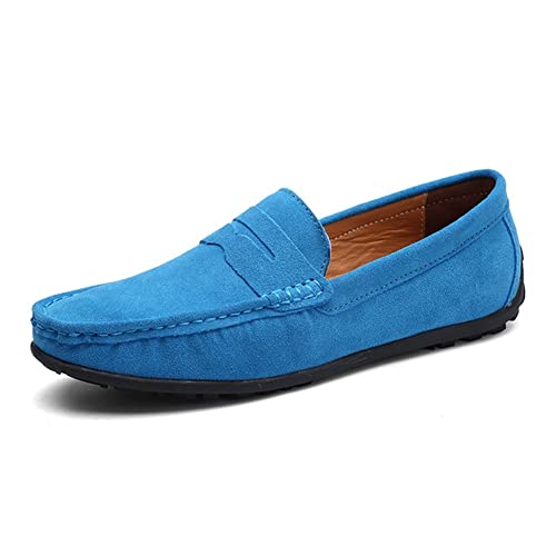 Mens Loafers Genuine Leather Round Toe Stitching Details Suede Vamp Rubber Sole Penny Loafer Flexible Lightweight Comfortable Walking Party Slip-ons