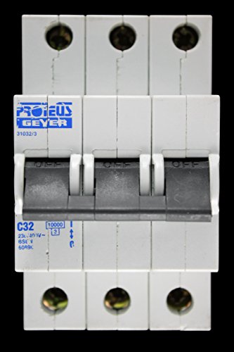 Image of Proteus 32 AMP TYPE C 10kA TRIPLE POLE MCB CIRCUIT BREAKER GEYER 31032/3