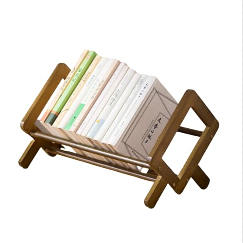 Qinaaiu 小さい本棚 卓上本棚 小さい おしゃれ 天然竹製 小さい本棚 本立て 本棚 卓上 デスク上置き棚 書架 省スペース 大容量 CD・DVD収納ラック 雑誌 新聞 書類入れ 多機能 簡単な組み立て 事務用品 (ウォールナット色,40cm)